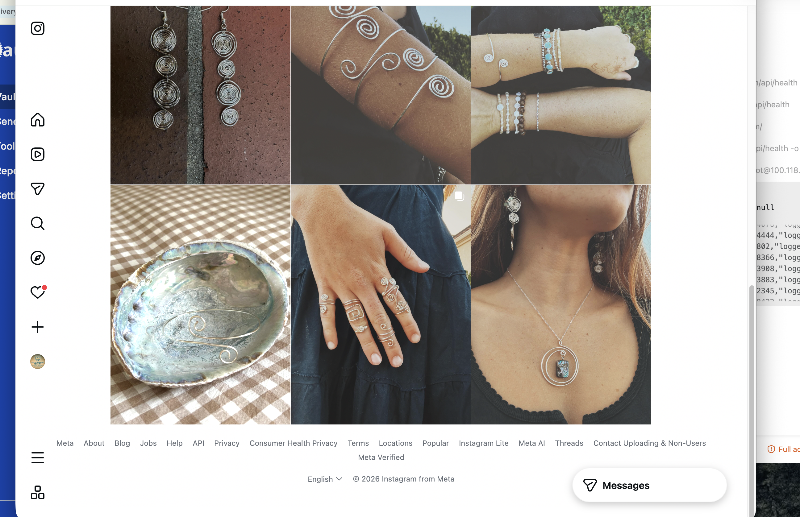 Jewelry grid showing spiral earrings, rings, cuffs, and pendants